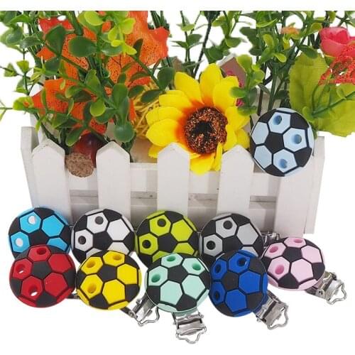Chenkai 50PCS Football Silicone Pacifier Clip Cartoon holder Teethers For DIY Baby Nursing Soother Clips Chains Accessories