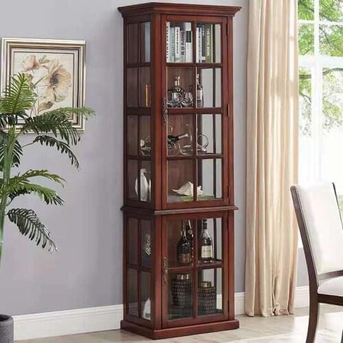 Modern simple American solid wood European style restaurant light luxury wall display cabinet living room shelf