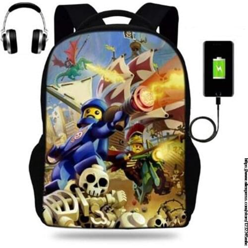 Cartoon Ninja 17inch College Backpack usb Charger Schoolbag Laptop Backpacks for Teenage School Bag Boys Mochila