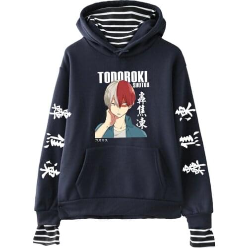 Plus size Anime My Hero Academia Hoodies Female Fake Two Piece Womens hoodie Sweatshirt Anime Clothes Shoto Todoroki tops