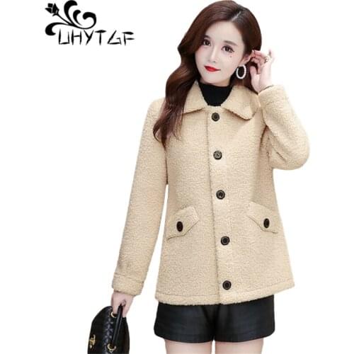 UHYTGF Lamb Cashmere Autumn Winter Fur Coat Womens Fashion Single-Breasted Loose Plus Size Jacket Casual Warm Short Outwear 1439