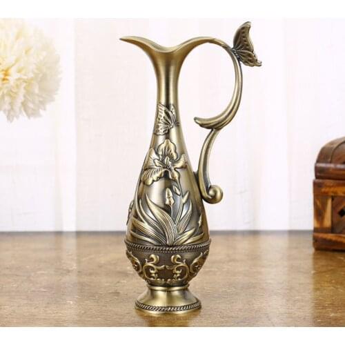 Vintage Vase European Alloy Flower Arrangement Office Home Decoration Ornaments High-End Crafts Decorative Vase