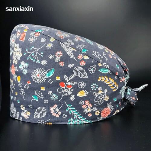 High quality cartoon print doctor operating room work cap beauty salon nursing cap dentist clinic cotton unisex scrub caps new