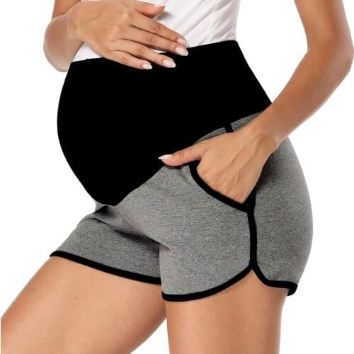 Womens Summer Thin Maternity Short Legging High Elasticity Pregnant Supporting Abdomen Pockets Seamless Maternity Shorts