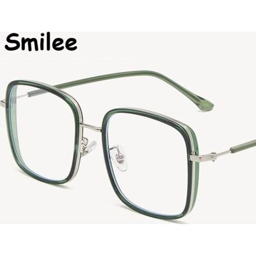 Women Fashion Square Anti Blue Light Glasses 2020 Luxury Brand Green Oversized Frame Computer Eyewear Clear Lens Optics Eyeglass
