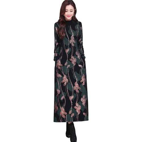 Elegant Winter Women Knitted Cotton Dress Plus velvet Warmth Thick Loose Goddess Dresses Fashion Ladies Print Base платье OK792