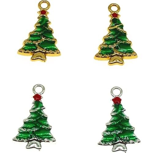 10pcs Christmas Decoration Enamel Christmas Tree Charms Pendant Necklace Bracelet Christmas Jewelry Making Accessory Gifts New