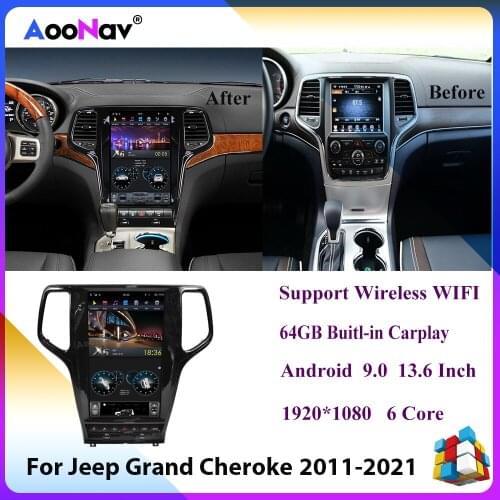 13.6 inch Android GPS Navigation Tesla Style Car Radio For JEEP Grand Cherokee 2011 2012 2013-2021 Auto Stereo Multimedia player