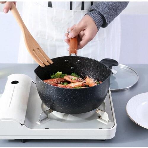 20Cm Soup Stock Pots Maifan Stone Cookware With Wooden Handle Milk Pot Universal Frying Pan Black Aluminum Snow Non-Stick Soup