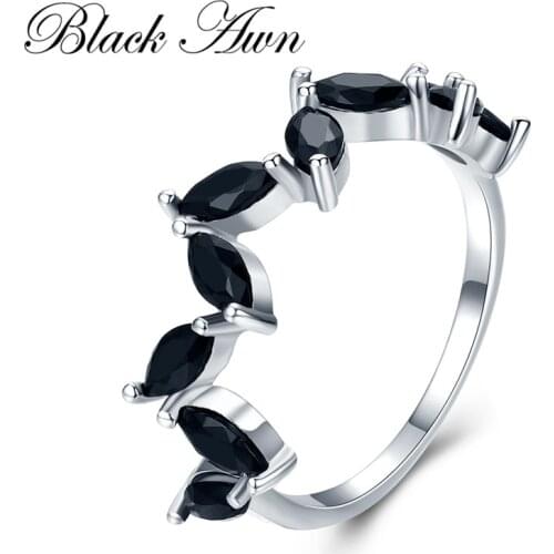2020 New Classic 2.1g 925 Sterling Silver Fine Jewelry Engagement Black Spinel Wedding Ring for Women G035