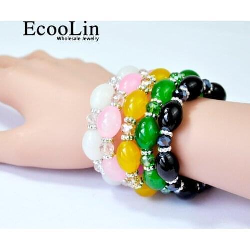 5 Pcs/lot New Fashion Womens Crystal Gem Five Mixed Colors Women Rhinestone Bracelets & Bangles famale pulseira LR4098