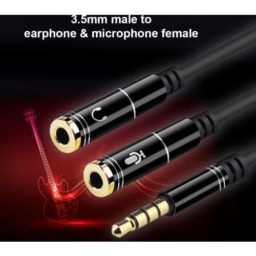 3.5mm Audio Cable Headphone 1 Male to 2 Female Microphone AUX Y Splitter Adapter Audio Cable Cord Microphone Mixer