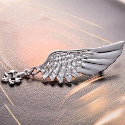 MZC New Angel Wings Brooch Pin Pendant for Men Women Punk Crystal Biker Jewelry white Tone Broche Vintage Wholesale Brosch