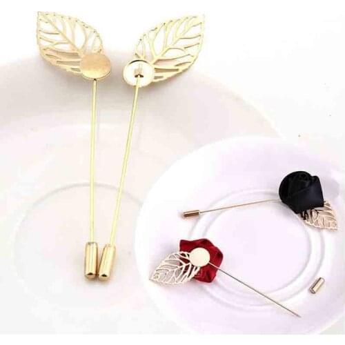5pcs/lot Gold Silver Color Leaf Brooch Pin 85mm Length Lapel Pin with 10mm Pad for Women Men DIY Brooch Jewelry Making Findings