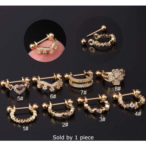 1 Piece C Shape Pinna Conch Helix Piercing 20 Gauge Earrings Stud Stainless Steel 8mm Length