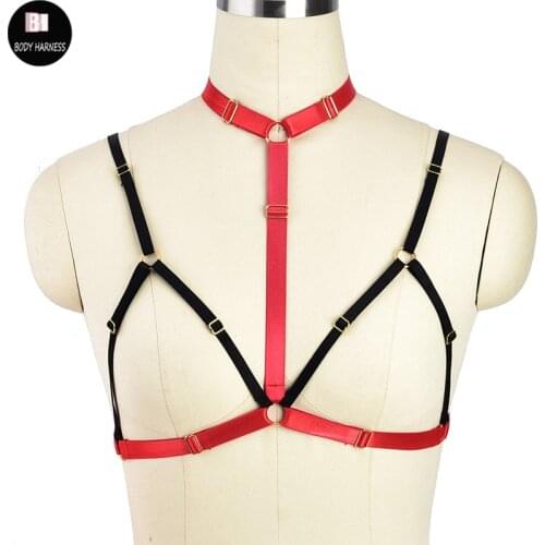 Black+Red Body Harness Bondage Belt Goth Sexy Lingerie Hanress Bra Sexy Women Crop Top Body Cage Fetish Festival Rave Cage Bra