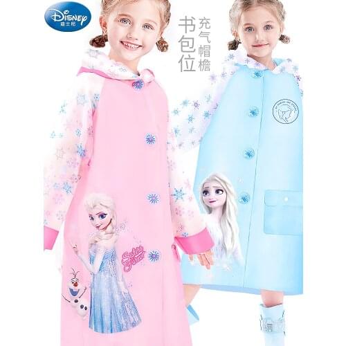 Disney childrens suit raincoat students with schoolbags girls Frozen Princess Elsa cartoon reflective poncho rain gear
