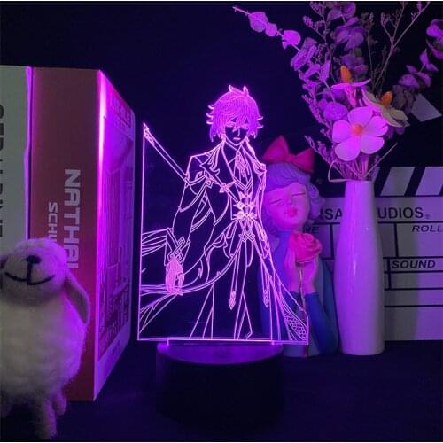 Genshin Impact Zhongli Anime 3D Lamp Night Lights Led Decor Bedroom Lighting Set Colorful Xmas Gift Novelty Game Lampara