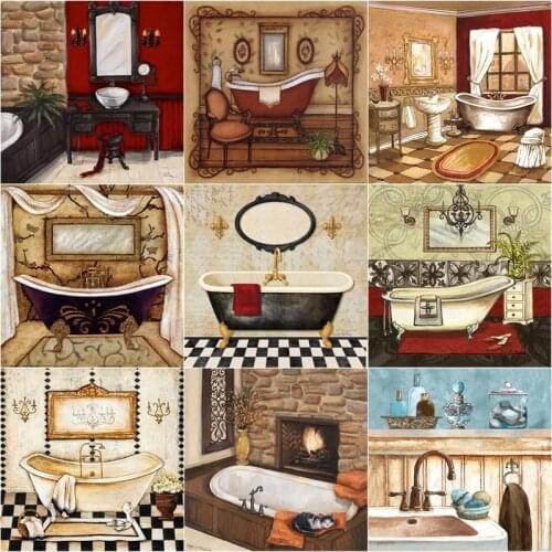 GATYZTORY Painting By Number Bathtub Landscape Drawing On Canvas HandPainted Gift Wall Art DIY Pictures By Number Bathroom Home