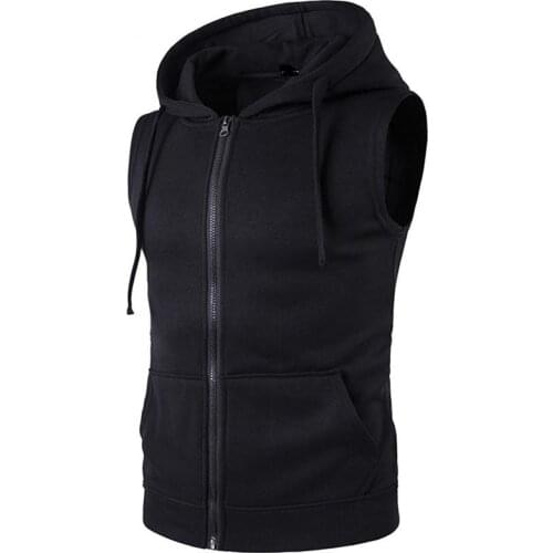 Spring Autumn Mens Sleeveless Hoodie Fashion Hooded Vest Sweatshirt Outdoor Sports Zipper Pocket Mens Vest With Hooded Jacket