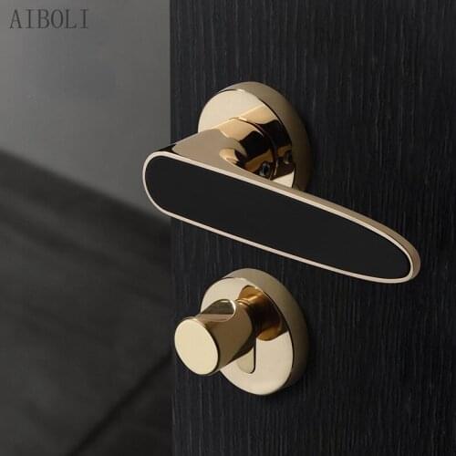 New Mute Magnetic Split Door Lock, Zinc Alloy PVD Gold Mechanical Door Lock, Bedroom Room Handle Lock
