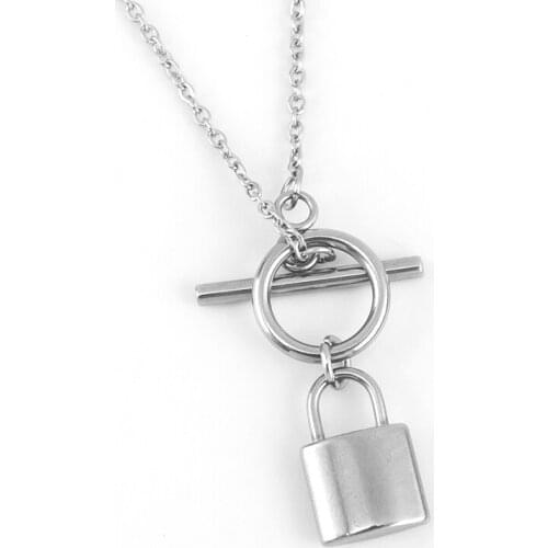 Stainless steel Lock necklace for women mens small mini PadLock Toggle necklace Rolo O link chain good quality Friendship Gifts