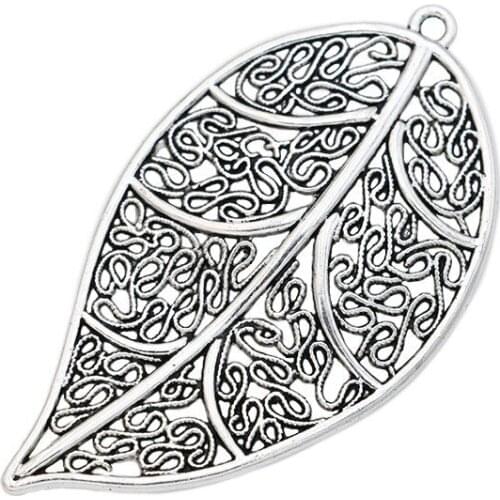 Antique Silver Plated Leaf Charm Pendant Fit Making Necklace Bracelet Jewelry Accessories DIY 57x31mm