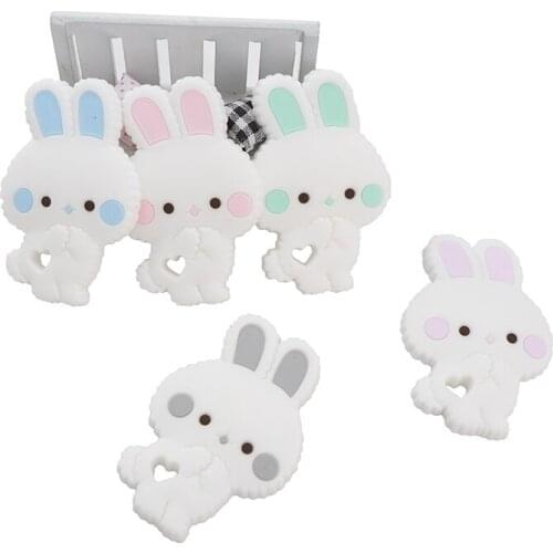 Chenkai 10PCS BPA Free Silicone Rabbit Teether Cute Animal Catrtoon Bunny Teethers For DIY Nursing Pacifier Clip Soother Chain
