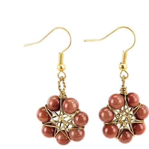 Natural Crystal Stone Wire Wrapped Flower Earings Fashion Jewelry 2021 Trend Real Healing Gold Sand Earrings for Women
