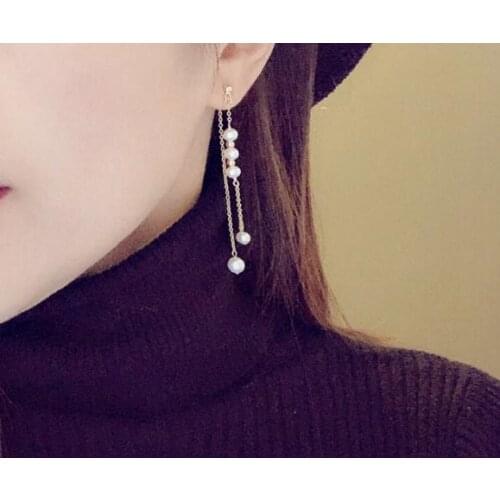 New Style Natural Pearl Earrings Handmade Classic 2 Way Wear 14k Gold Plated Long Chain Real Pearls Fine Jewelry Lady Party Gift