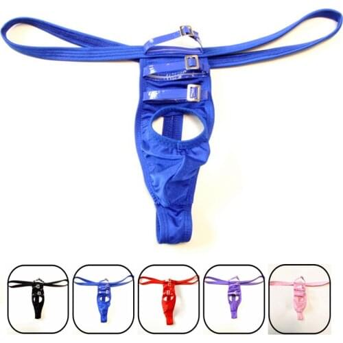 Gay underwear 2019 hot Mens sexy bandage faux leather panties buckle u pouch male thong t G-string Underpants Jockstrap