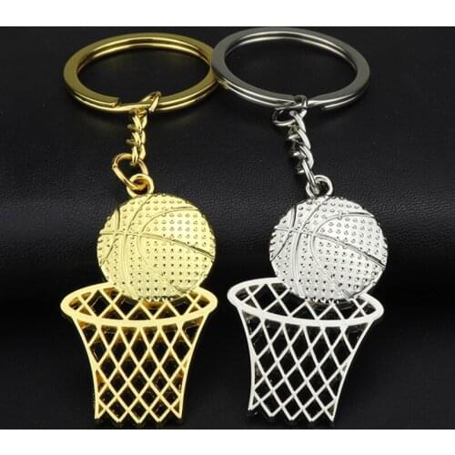 Unique Design Metal Basketball Player Keychain School Team Promo Reticulate Basketball Hoop Keyring Gold Silver Color Fans Gift