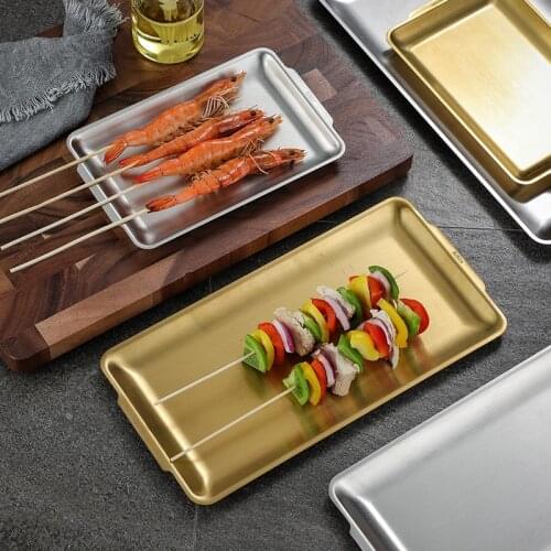 Thickened 304 stainless steel rectangular plate Korean barbecue dish sushi plate flat plate tray storage tray