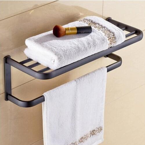 Vidric 60cm Black Oil/Antique/Gold/Chrome Bathroom Towel Rack Fixed Bath Towel Holder Bar Hotel Home Bathroom Storage Rack Shelf