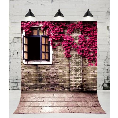 VinylBDS Outdoor Wedding Brick Wall Photography Backdrops Window Maple Vine Photo Studio Scenery Background for Romantic Props