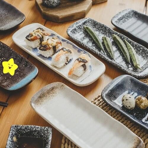 Japanese style sushi plate snack dessert plate personality retro tableware set plate ceramic creative rectangular plate