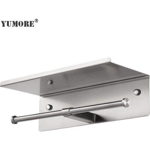YUMORE 30Pcs Stainless Steel Double Roll Paper Holders Wall Mounted Bathroom Tools Phone Rack Toilet Shelf Space Storage Shelf