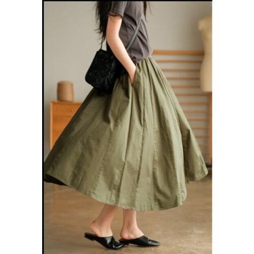 2021Spring Summer Skirts Women Office Lady Style Solid Color Loose Female Big Pleated Clothing Wild
