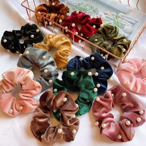 Women Elegant Pearl Velvet Elastic Hair Bands Ponytail Holder Scrunchies Tie Hair Rubber Band Headband Lady Hair Accessories