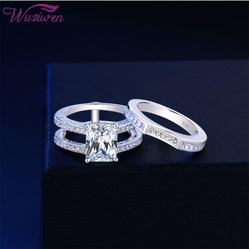 Wuziwen Massy Genuine 925 Sterling Silver Wedding Ring Set For Women Bride Rectangle Engagement Rings AAAAA Cubic Zircons