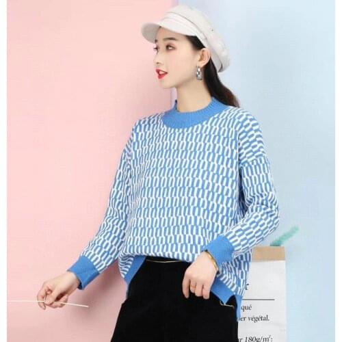 2021 Autumn Winter Argyle Sweater Women Casual Knitted Pullover Sweater Long Sleeve Half Turtleneck Jumper Sweet Pink Knitwear