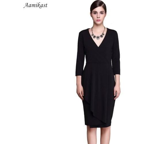Women Dresses New Fashion Elegant V-neck Three Quarter Sleeve Business Party S M L XL XXL XXXL