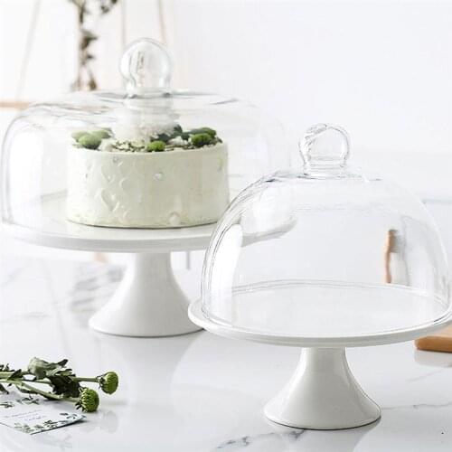 1 Set High Base Cake Tray Dessert Plate Cake Display Stand Glass Lid Set Nordic Simple Dessert Plate Cover Kit for Party Store