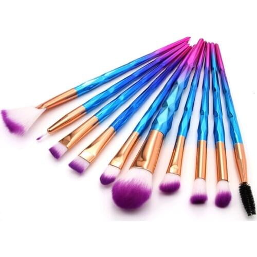 10pcs A Set Of Diamond Purple Brushes For Makeup Professional Full Lashes Accessories Kit Facial Foundation Eye Eyeliner Brush