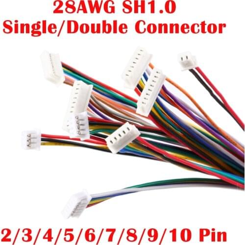10Pcs SH 1.0 Wire Cable Connector DIY SH1.0 JST 2/3/4/5/6/7/8/9/10 Pin Electronic Line Single Connect Terminal Plug 28AWG 10cm