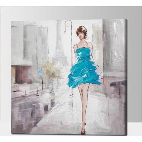 100% large canvas handmade oil painting beautiful girl in the street wall art picture home decoration for living room no frame
