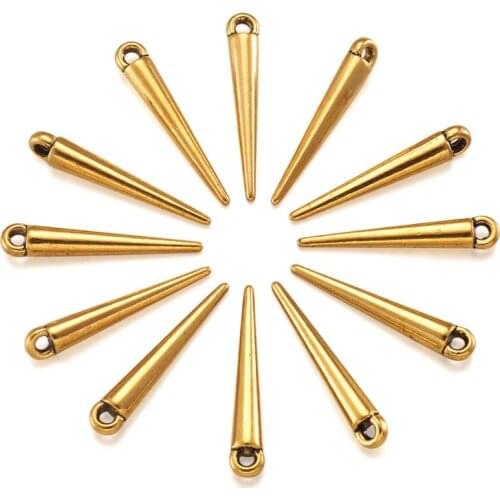 100pcs Antique Color Spike Cone Pendants Tibetan Style Alloy Charms Metal Long Needle Beads Necklaces DIY Jewelry Making 21x3mm