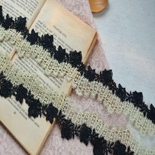 2 Yard 4cm ivory black mixed floral venise Lace Trim with Design for Wedding Bridal and Garment Decoration170602