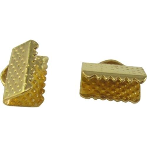 200pcs of 10mm Gold Tone Fastener Clasps Textured Crimp End Clamps Claw Lock