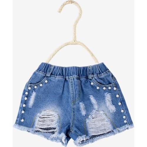 2019 Kids girls summer hot shorts children fashion patchwork distressed denim shorts pants for Girls 2-7 years